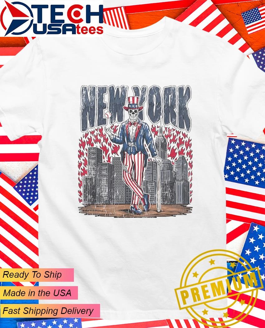 New York Yankees Baseball Uncle Sam skeleton skyline shirt