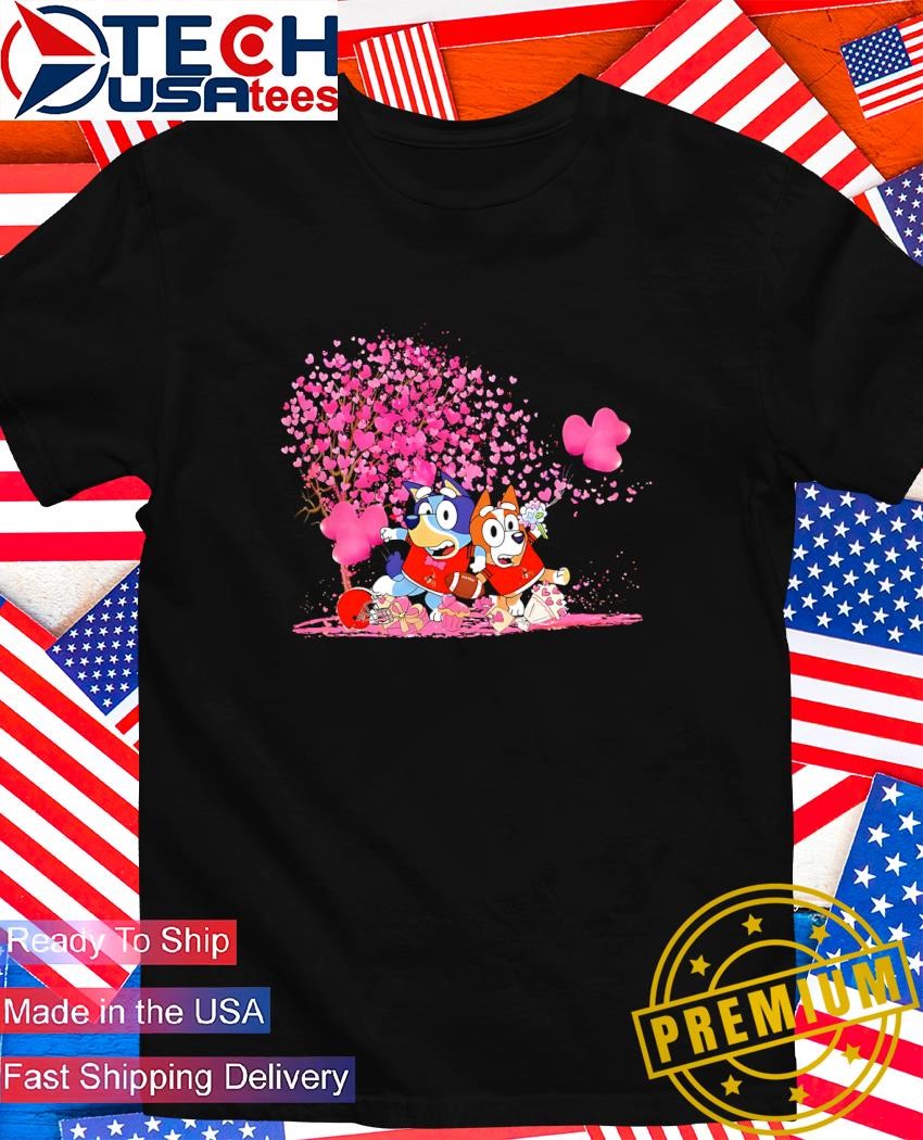 Bluey and Bingo Cleveland Browns Happy Valentine's Day T-Shirt