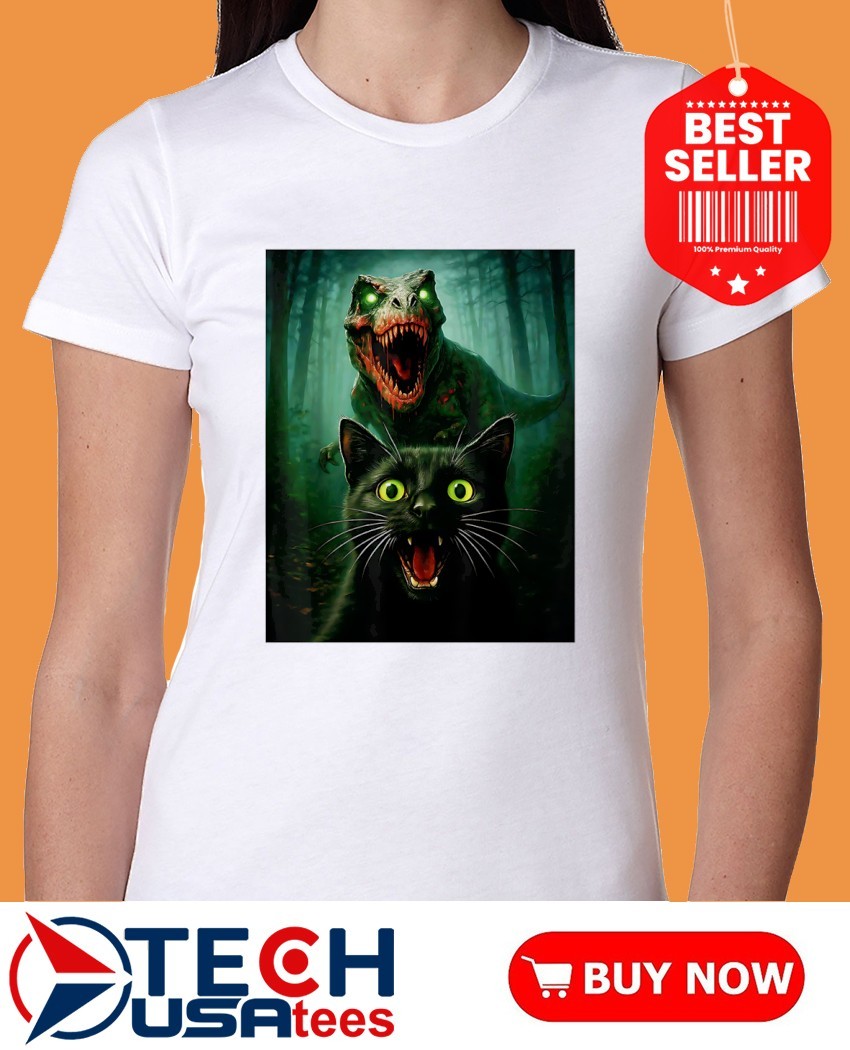 ETRE AU SOMMET☆RABBIT CAT FACE HALF TEE Zombie T-Rex and Cat selfie Halloween shirt, hoodie, sweater